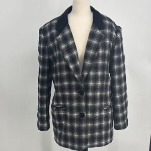 VTG Requirements Checked Blazer Women’s Size 12 Velvet Collar Career Jacket
